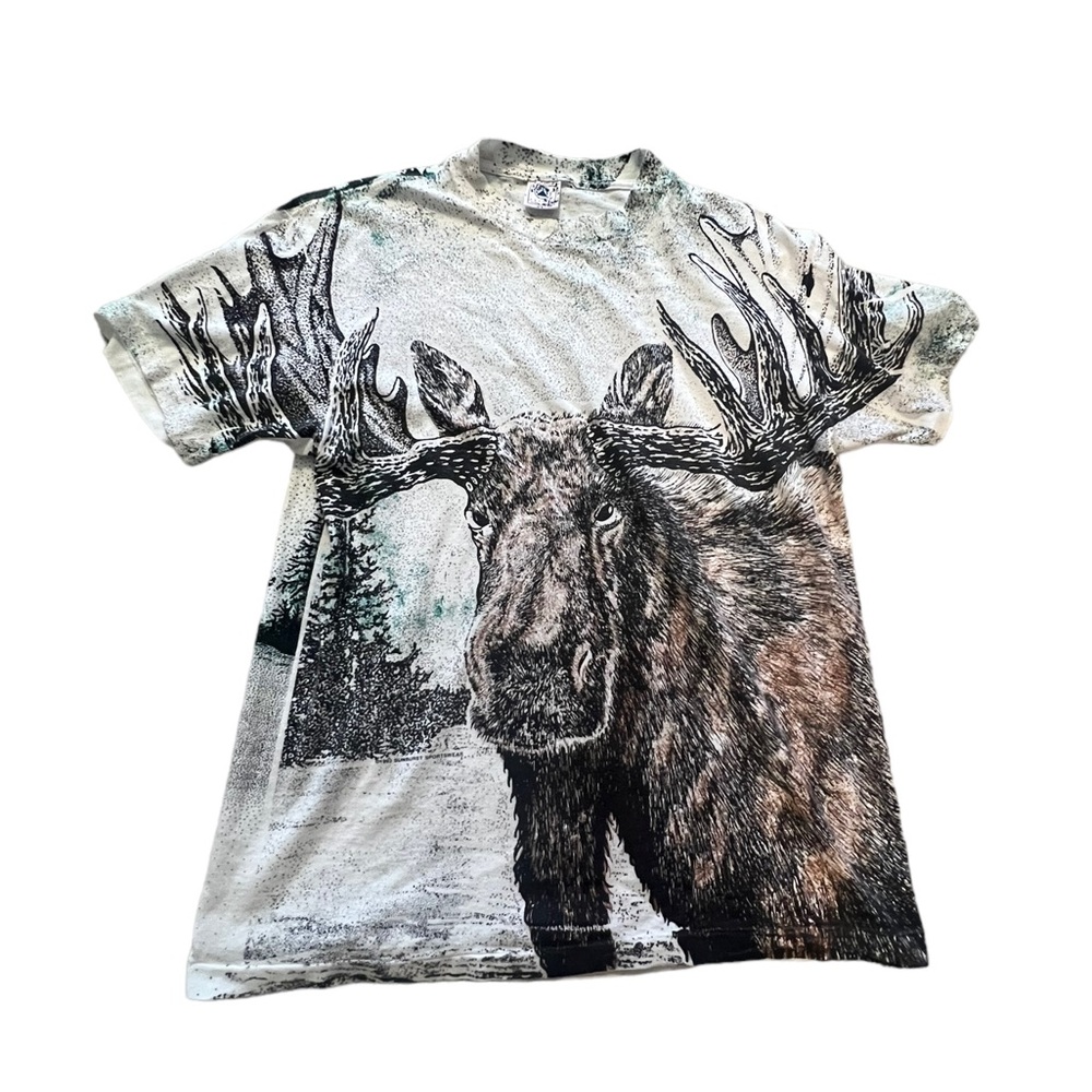 Delta Short Sleeve Moose Graphic Tee in White, Black, Brown